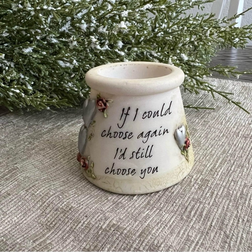Vtg Hearts & 🌹 ”I’d Still Choose You” Stoneware Tea Light Candle Holder